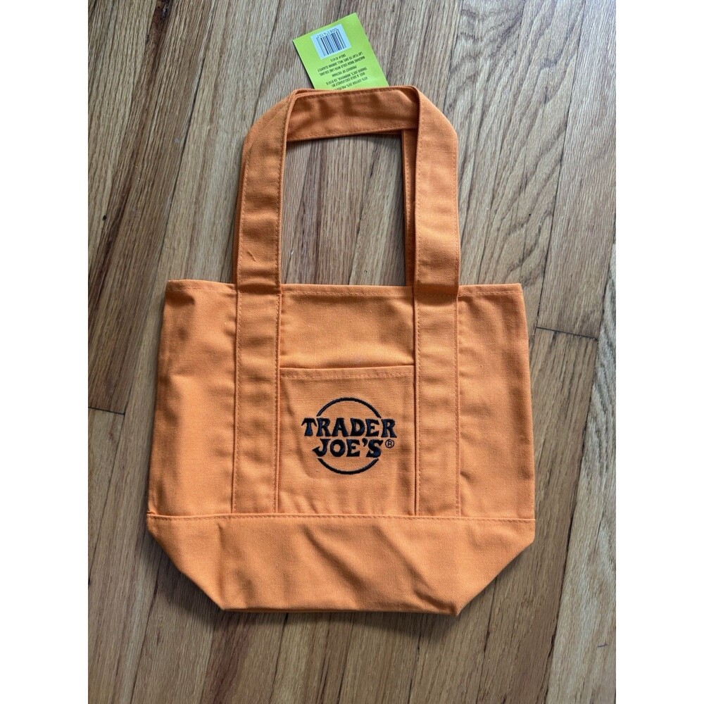 Trader Joe's Crew Orange Black Mini Canvas Tote Bag Halloween Fall Autumn Cotton